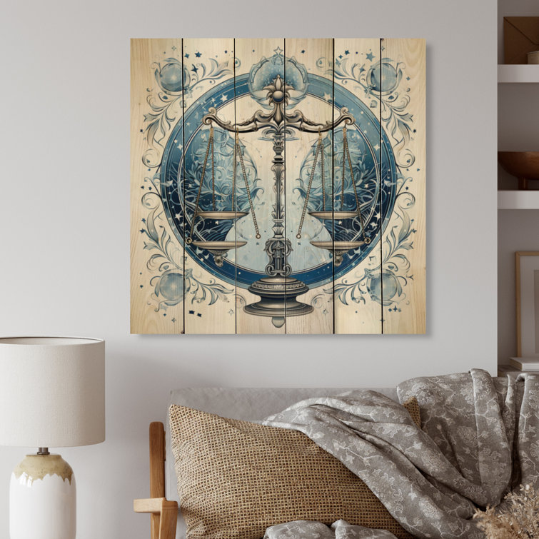 Libra Zodiac Sign II On Wood Print